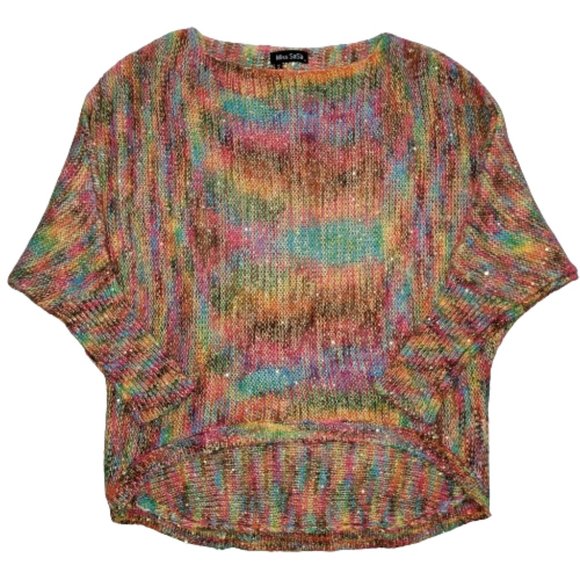 Miss Sasa Rainbow Sequin and Yarn Sweater with Cinched Sleeves - Picture 1 of 16